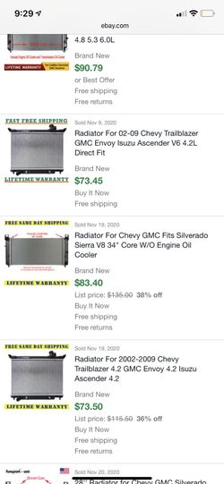 2002-09 Chevy trailblazer/envoy radiator brand new
