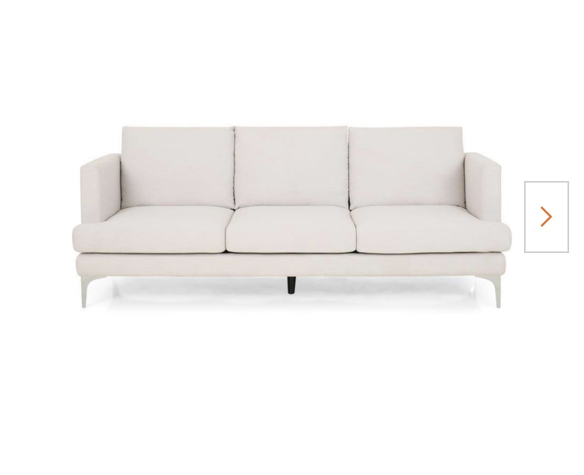 Modern Beige Solid Fabric 3-Seats Sofa with Removable Cushions