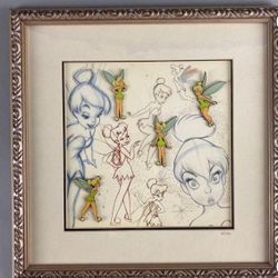 Disney Tinkerbell Limited Edition Pin Set Framed Sketch Artwork Vintage Four Pin