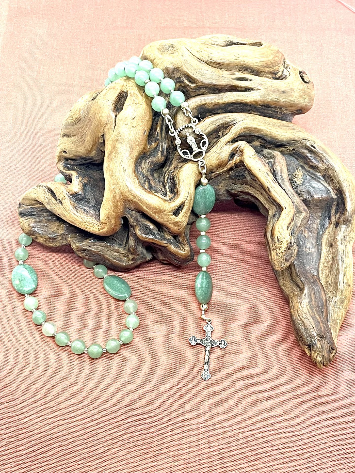 Very Vintage Sterling Jade Religious Necklace