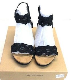 Lucky BRAND Kierlo Ankle Strap Wedge Sandals Black 8.5 US
