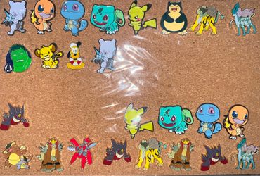 Pokemon and Disney pins.