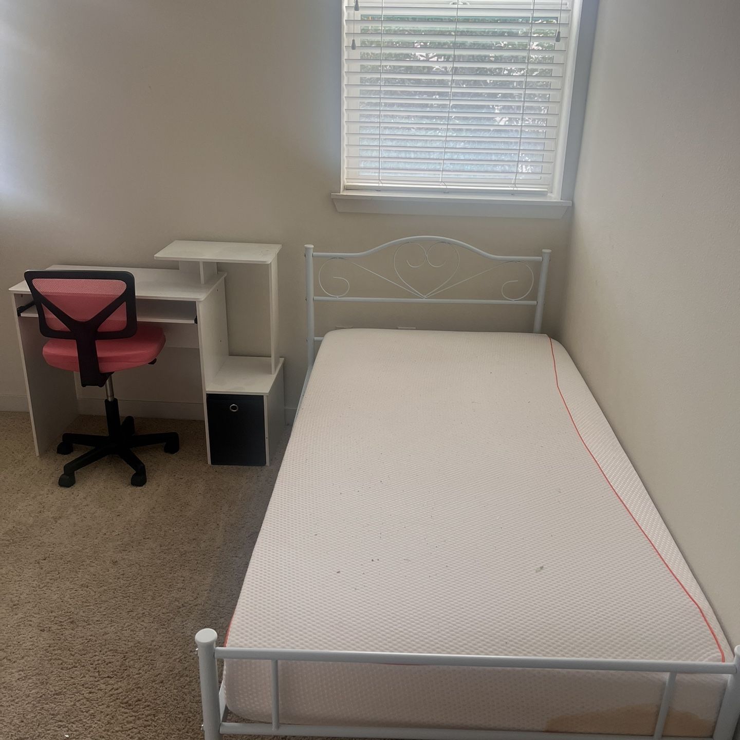 Twin Size Bed W/ Mattress And Kids Computer Desk Set