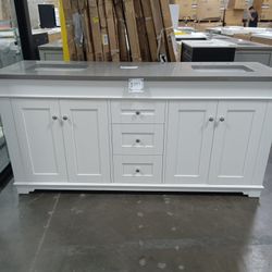 72inch Bathroom Vanity - White With Top And Sinks Included
