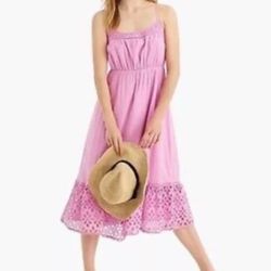 J CREW Pink Lavender Eyelet Midi Dress S Boho Cottage Core 