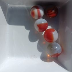 5 Red Hue Vintage Old Antique Marbles
