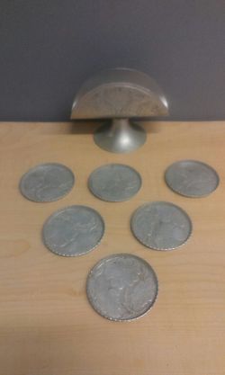 Vintage Aluminum coasters & napkin holder