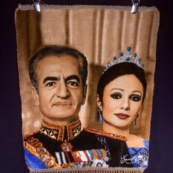Persian King & Queen Rug Hand Knotted 50 Raj Pictorial (Tabriz, Iran) Shah & Empress Pahlavi 22in x 18in or 55cm x 45cm Silk Foundation w/Rug Hangers