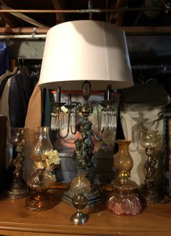 Beautiful amber and brass lamps