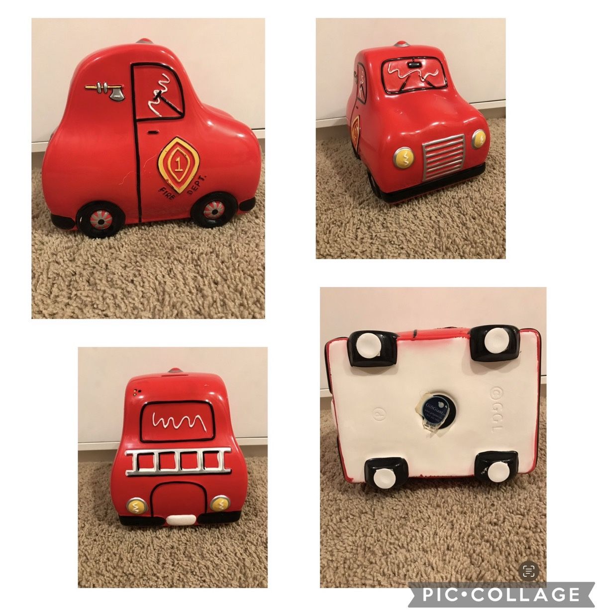 Brand New Nordstrom Fire Truck Ceramic Piggy Bank