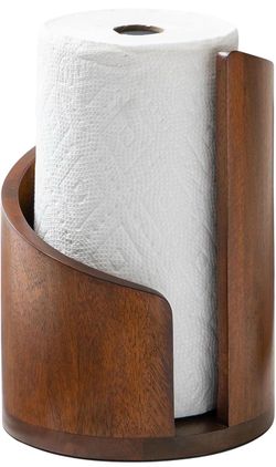 Anji Mountain Wooden Paper Towel Holder with Metal Holder, Holder Stand for Kitchen Roll Organizer