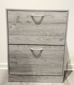 Grey Wood Grain 2-Tier Tilting Shoe Cabinet
