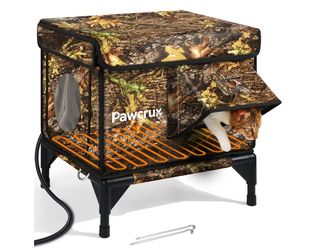 Weatherproof Heated Cat House for Outdoor in Winter, Heated Cat Bed Kitty Shelter with Cat Heating Pad, Insulated & Safe Escape Door, Warm House for O