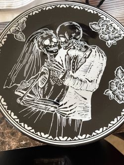 Halloween skeleton, bride, and groom plates