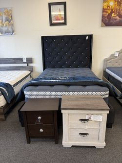 Queen Black Velvet Bed Frame With Diamonds