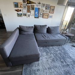 Dark Gray Pullout Sleeper/Sectional Couch With Storage
