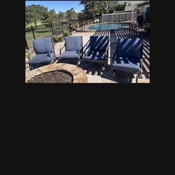 Navy Blue Patio  Chairs with Cushions Metal Alloy Black Frame (Set of 4)