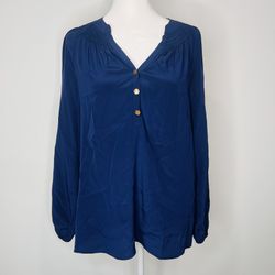 Elsa Silk lily pulitzer Navy Blue Top Blouse Long Sleeve Size XS Shirt