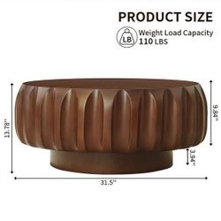 Used-Round Solid Wood Carved Coffee Table with Elegant Sculptural Design W3137P270437