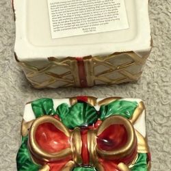 Vintage Hand-Painted Ceramic Christmas Tree Ornament Candle Ribbon