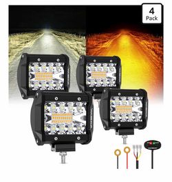 Auxbeam 4-Pack LED Pod Lights Set 4" 240W Dual Color Offroad Strobe Lights 6 Modes Amber White Series, Flashing/Warning/Emergency, Memory Function, 4-