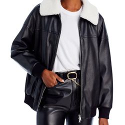 NWT 4TH & RECKLESS sold by BHFO O Benson Womens Faux Fur Trim Heavy Bomber BK M