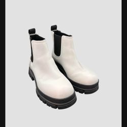 White Leather Chelsea Boots with Chunky Sole