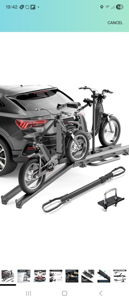 2 EBike Rack with Cross Bar, 5" Fat Tire Carrier, Lockable & Foldable Bike Racks with Ramp, 200 LBS Capacity Electric Bicycle Racks Platform, Fits 2"