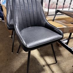 Chair Set of 2 Dining Chairs with Metal Feet PU Leather Seat