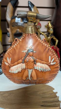 Vintage Ceramic Native American Style Canteen Figurative Western Decor Display