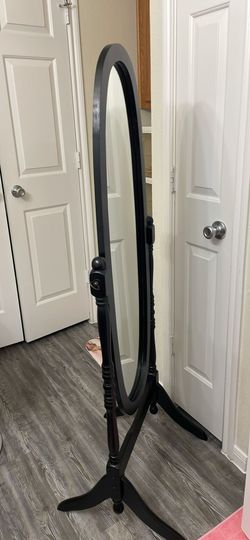 Black Wood Oval Cheval Floor Mirror