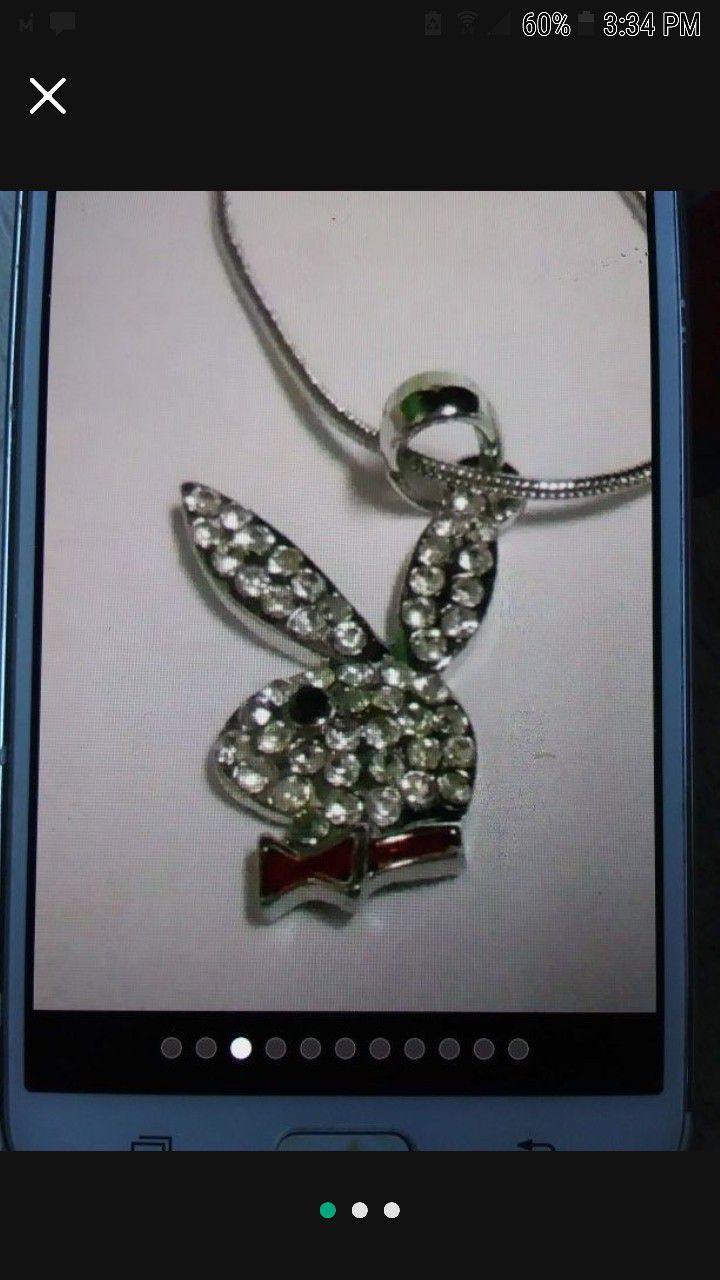 Crystal Playboy Bunny Red Bow Necklace New