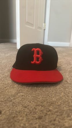 BOSTON RED SOX MLB New Era 59Fifty Flat Bill Hat - Black/Red - Rare Colorway