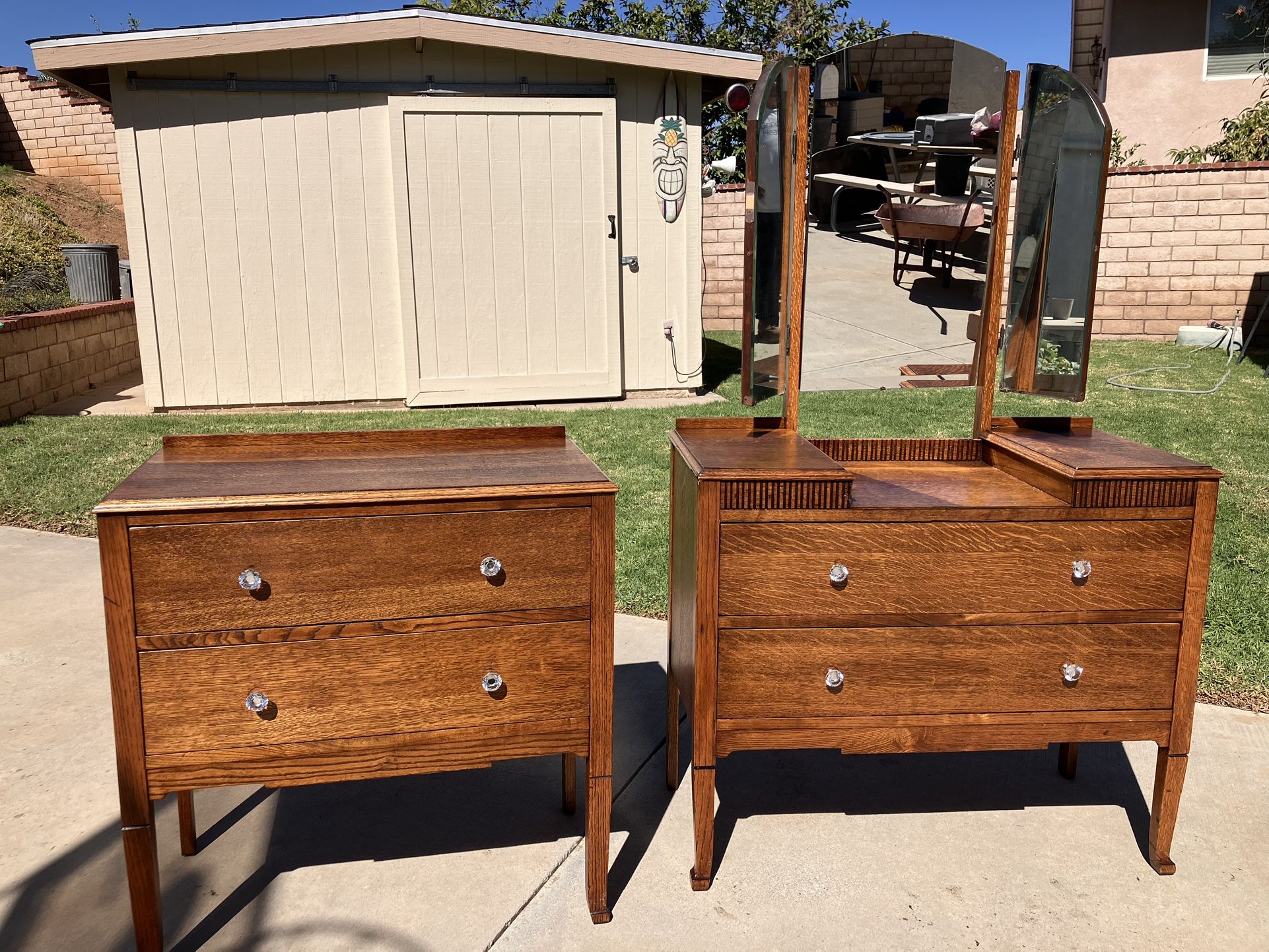 TWO ANTIQUE DRESSERS with three piece Mirror 