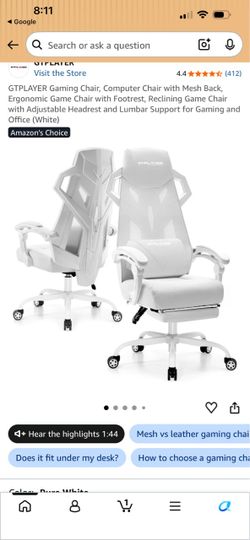 GTPLAYER White Gaming Chair with Footrest