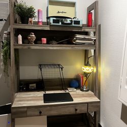 Washed Gray Homenations Barrington Shelf Ladder Bookcase Desk