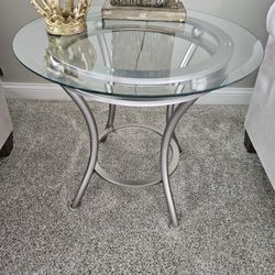 Glass And Silver End Table Set 