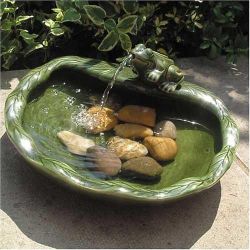 15" Glazed Green Ceramic Solar Fountain 