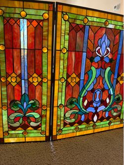 Stained glass fireplace cover