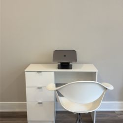 Small white desk with white chair