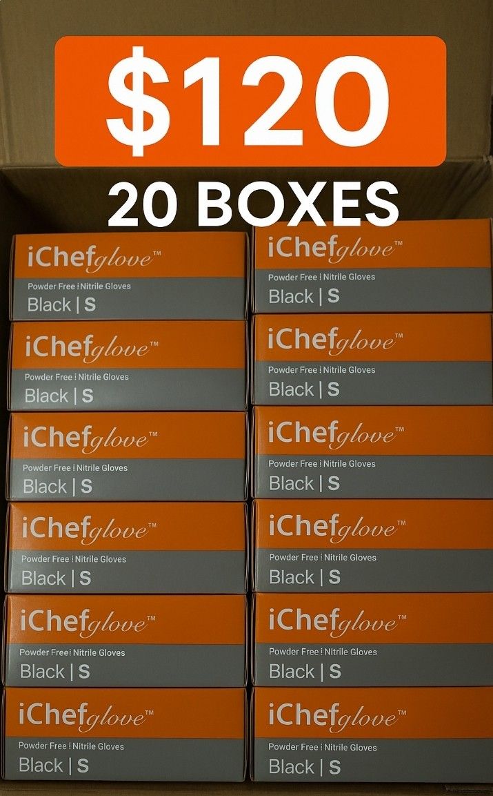 iChef Glove Black Nitrile Gloves Size Small - Powder Free - Food Service & Handling - 100 pcs