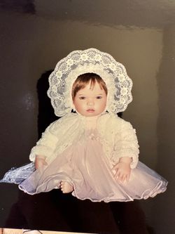 Gloria Collectible Baby Doll Pink Dress Lace Bonnet