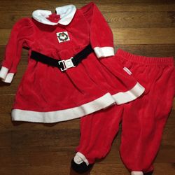 Baby Girl Santa Holiday Outfit Dress And Pants Size 9 Months Christmas