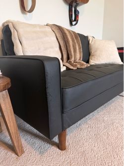 Black Faux Leather Loveseat / Small Sofa