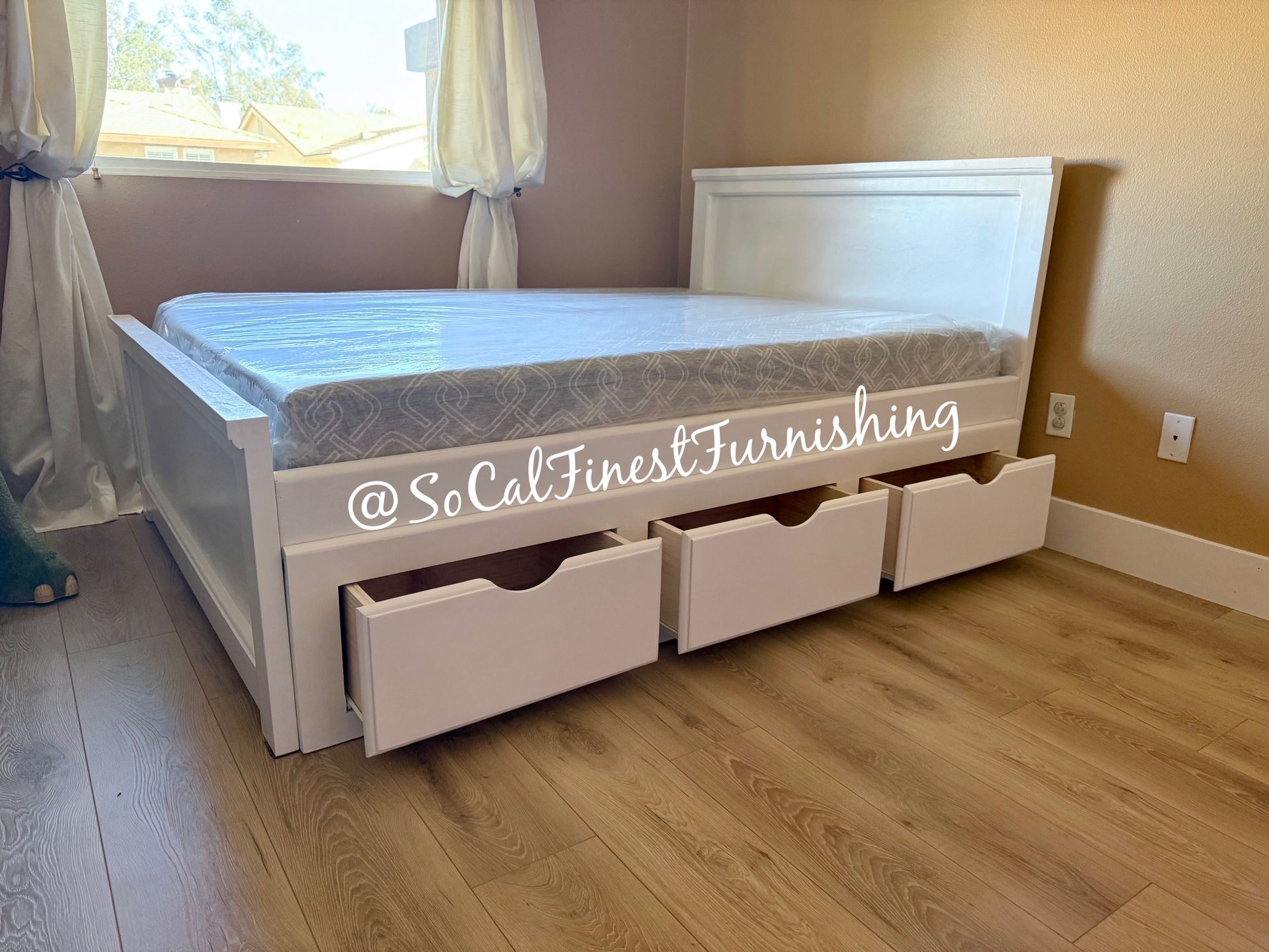 New White Full Bed With Storage And Memory Foam Mattress