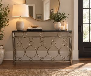 Metal Console Table with Black Stone Top