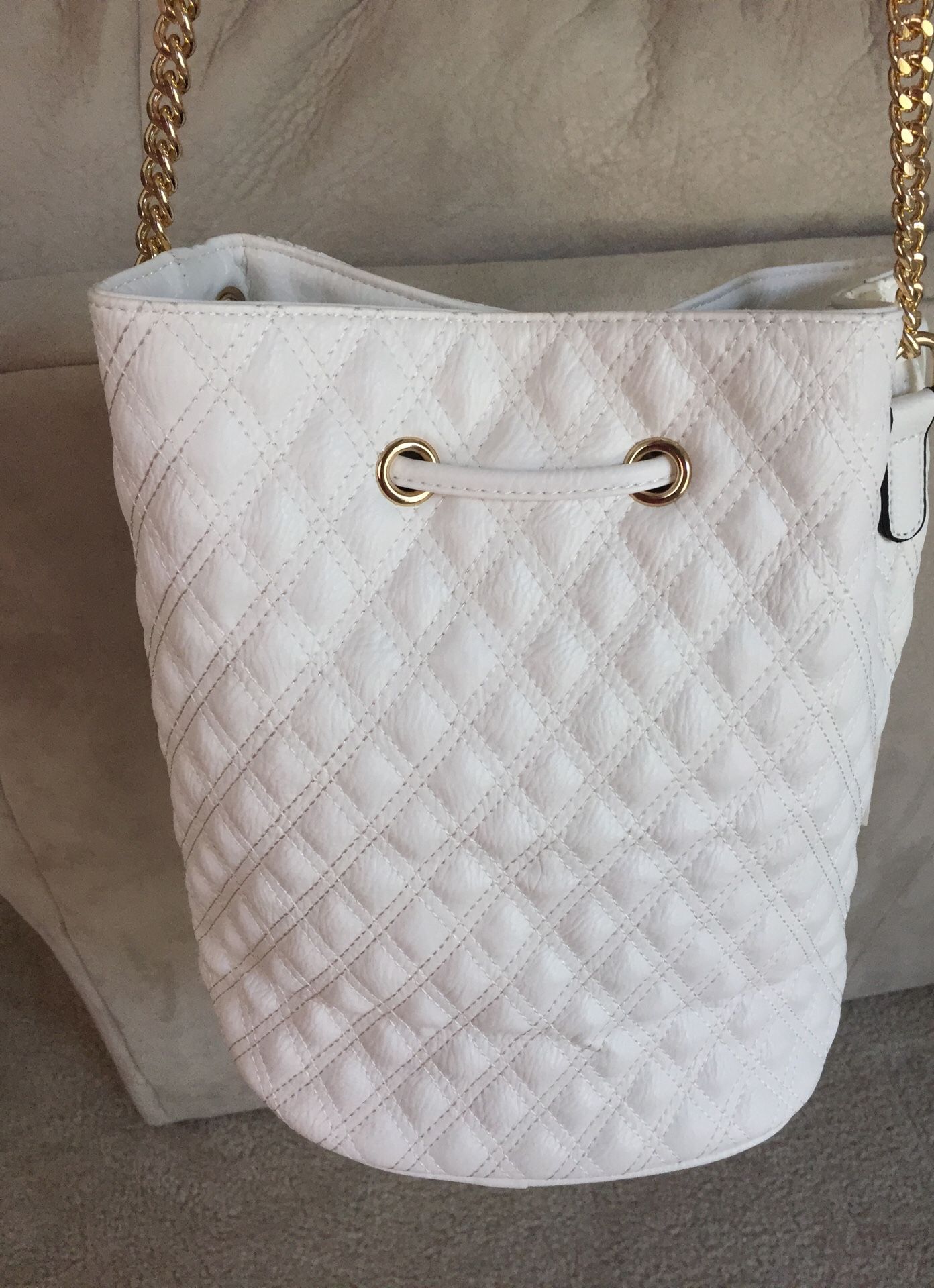 Brand new white & gold tote bag with heavy fringes