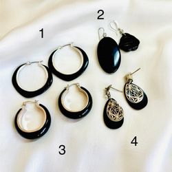 Black & Silver Earrings Set (4 Pairs – 925 Silver + Fashion Hoops)