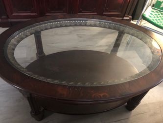 Round Wood and Glass Coffee Table