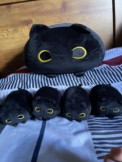 Black Big Kitten With Cute Baby Kittens